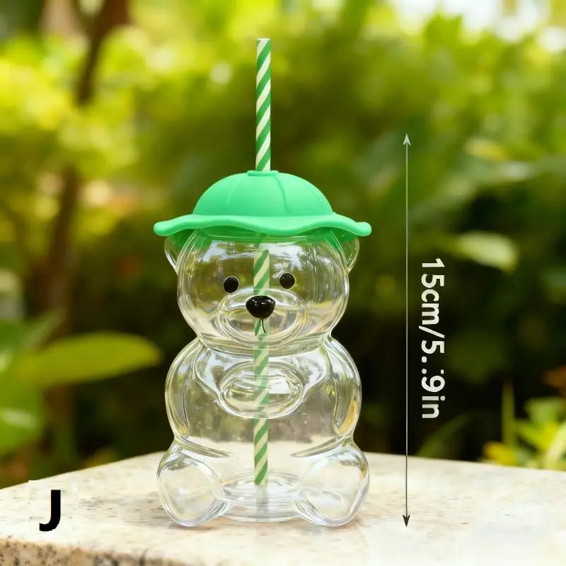 Bear Coffee Cup  Cartoon Bear Shaped Coffee Mug Cute Bear Mug Plastic Cup With Straw Transparent Creative Milk Coffee Water Cups