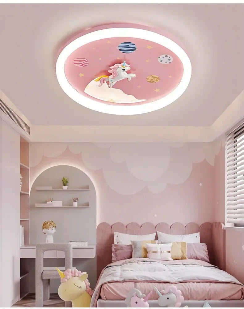2026 Pink Rainbow Unicorn Light Princess Room Ceiling Lamps LED Warm Cute Nursery Children's Room Girl Bedroom Pegasus Ceiling L