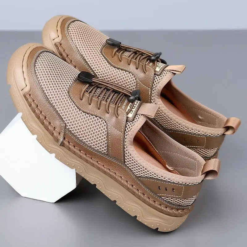 2026 Spring Summer Mens Shoes Flat Breathable Mesh Shoes Brand Male Footwear Black White Brown