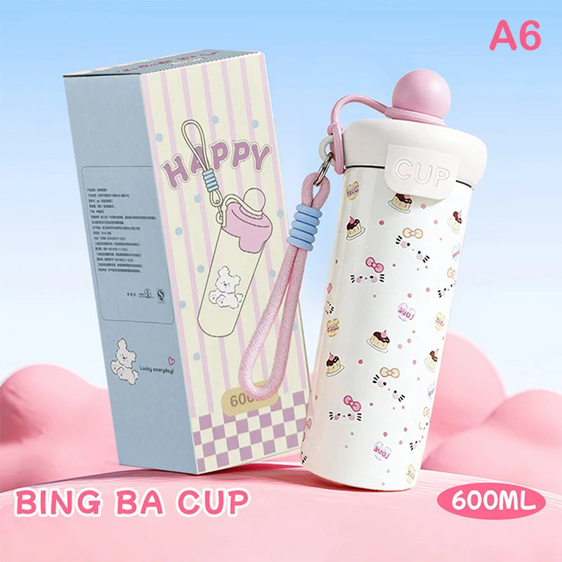 〔R〕Cartoon Animal Float Ball Water Bottle - 316 Stainless Steel Insulated Tumbler with Straw & Carry Strap for Kids and Students