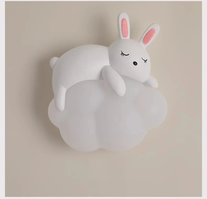 Cute Children's Room Bedside Wall Lamp Bear Rabbit Cloud Lamp Creative Cream Style Baby Room Nursery Boy Girl Bedroom Wall Light