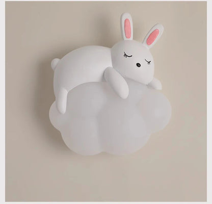 Children's Room Bedside Wall Lamp Bear Rabbit Cloud Lamp Creative Cream Style Baby Room Nursery Boy Girl Bedroom Wall Light