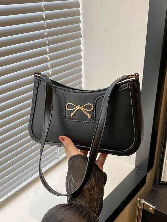 Women Handbag, New Commuting Shoulder Under-Arm Bag, Korean Fashion Crossbody Bag with Bow Decoration