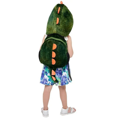 High Quality Cartoon Dinosaur Children's Backpack with Hat Plush Hooded Shoulders Bag Detachable Hat