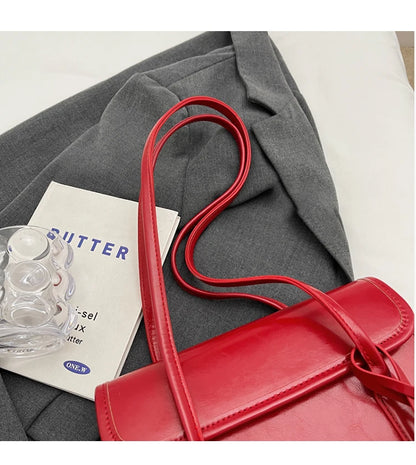 Fashion Red Shoulder Bags For Women Trendy Textured Solid Color Handbag Autumn Winter Versatile Female Underarm Pack