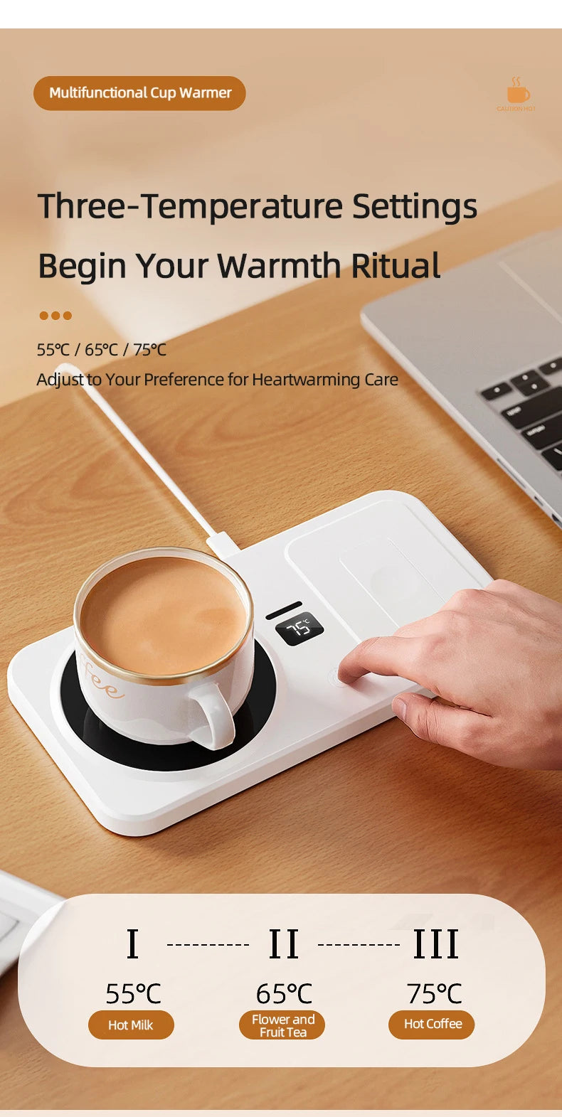 2 in 1 Coffee Mug Warmer Wireless Charger Multi-functional Cup Heating Pad 3 Gear Temperature Warmer Coaster For Milk Tea Water