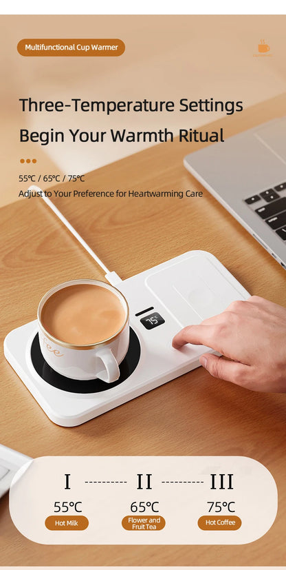 2 in 1 Coffee Mug Warmer Wireless Charger Multi-functional Cup Heating Pad 3 Gear Temperature Warmer Coaster For Milk Tea Water