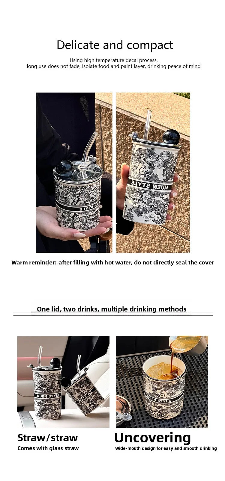 Portable Tumbler with Straw Summer Outdoor Cup Vacuum Insulated BPA-Free Leakproof Travel Mug for Camping Beach Office Home