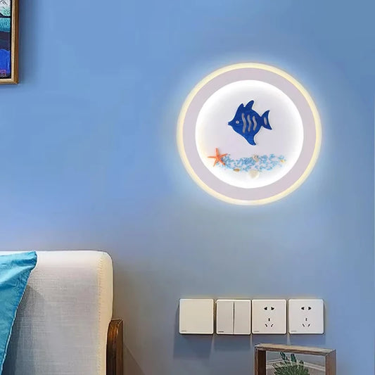 Marine Decorative Wall Lamps Mediterranean Bedside Cartoon LED Lighting Bedroom Background Lamp Cute Children's Room Wall Lights