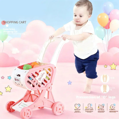 Shopping Cart Toy Baby Small Trolley Children Play House Fruit Cut Music Kitchen Supermarket Men And Girls Early Education Toys