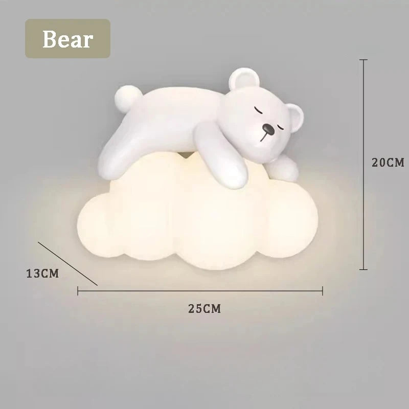 Cute Children's Room Bedside Wall Lamp Bear Rabbit Cloud Lamp Creative Cream Style Baby Room Nursery Boy Girl Bedroom Wall Light