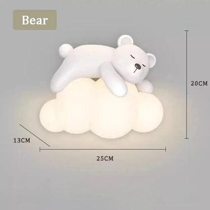 Children's Room Bedside Wall Lamp Bear Rabbit Cloud Lamp Creative Cream Style Baby Room Nursery Boy Girl Bedroom Wall Light