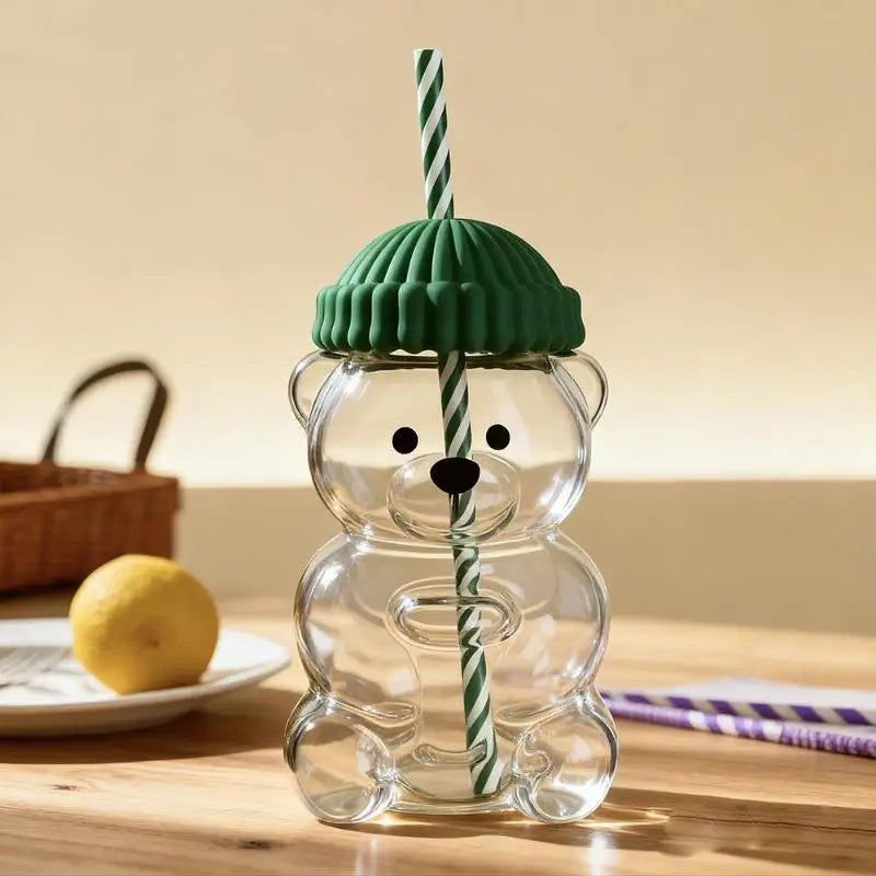 Bear Coffee Cup  Cartoon Bear Shaped Coffee Mug Cute Bear Mug Plastic Cup With Straw Transparent Creative Milk Coffee Water Cups