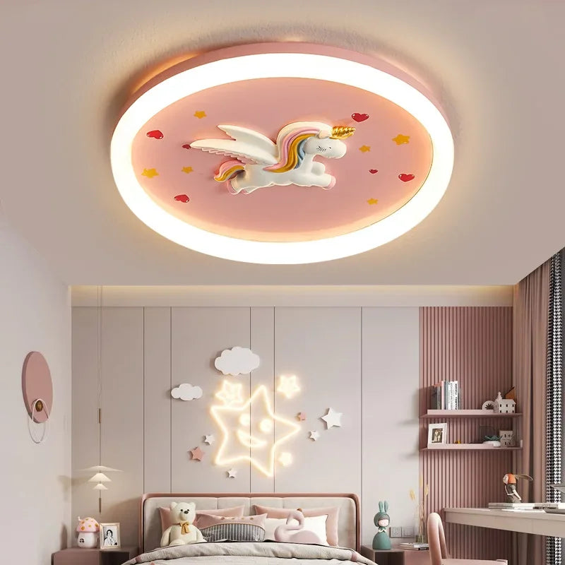 2026 Pink Rainbow Unicorn Light Princess Room Ceiling Lamps LED Warm Cute Nursery Children's Room Girl Bedroom Pegasus Ceiling L