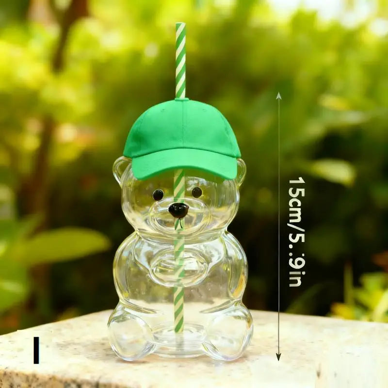 Bear Coffee Cup  Cartoon Bear Shaped Coffee Mug Cute Bear Mug Plastic Cup With Straw Transparent Creative Milk Coffee Water Cups