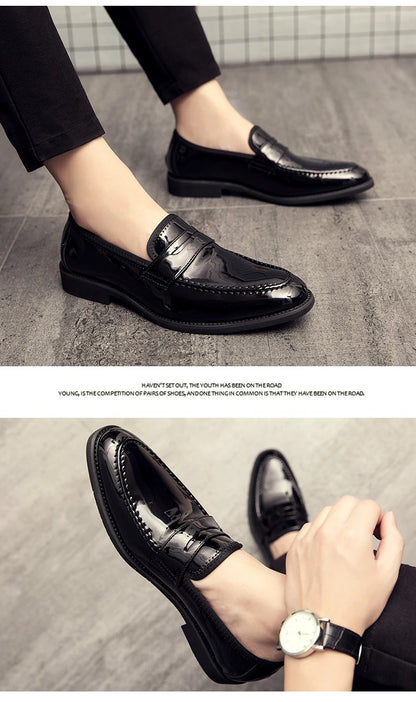 Summer Men Genuine Leather Casual Shoes Mens Wedding Black Dress Shoes Mens Banquet Loafers Blue Outdoor Walking Shoes Big Size