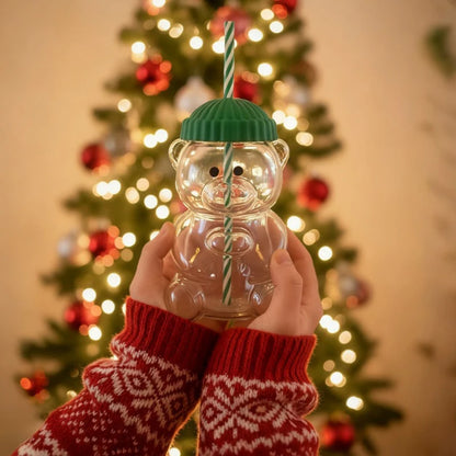Transparent Bear Shape Plastic Or Glass Cup With Straw Coffee Mug For Men Women Birthday Christmas Gift Beverage Milk Tea Cup