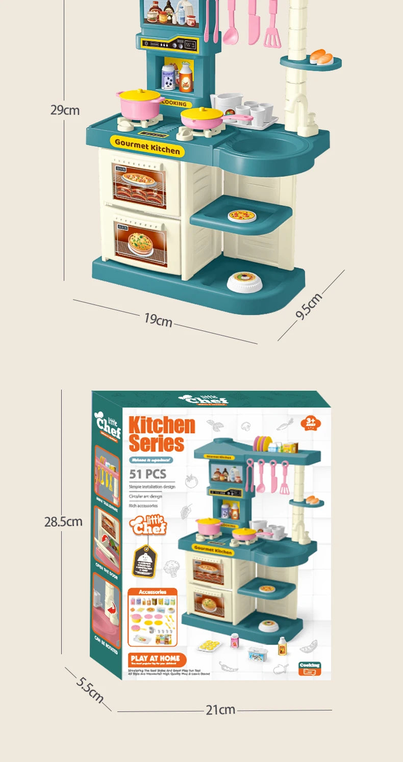 Play Kitchen Accessories, Kitchen Playset Toys for Kids Foods Pots Pans Milk Bread Fork for 3+ Boys and Girls