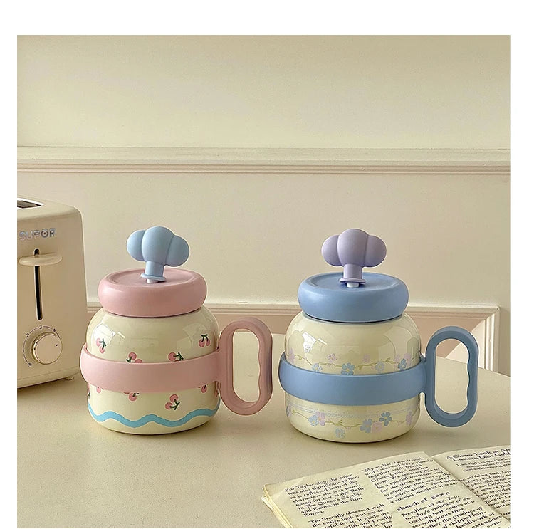 Large Capacity Insulated Cup Exquisite Printing Contrasting Straw Mugs Office Stainless Steel Portable Drinking Cups With Handle