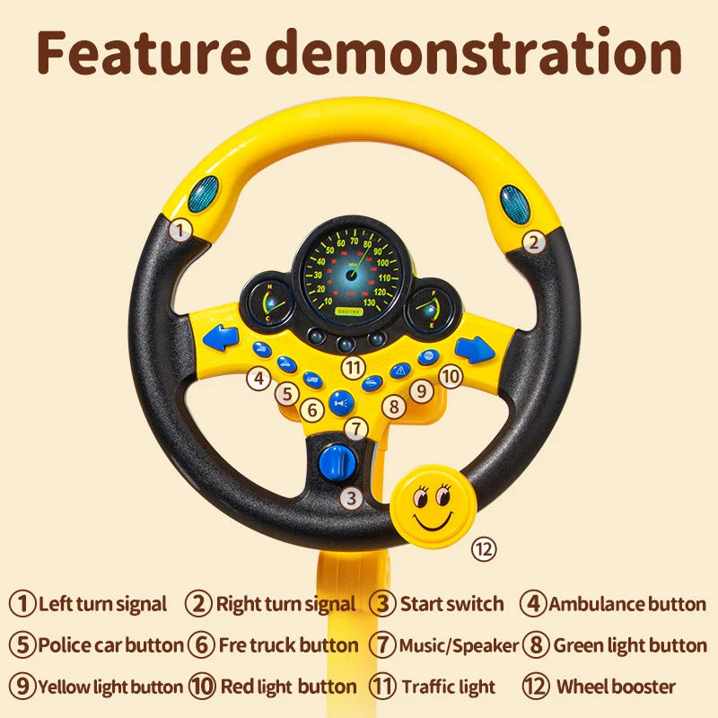 Electric Simulated Driving Steering Three-Dimensional Portable Wheel Copilot Toy Light And Sound Educational Children's Gifts
