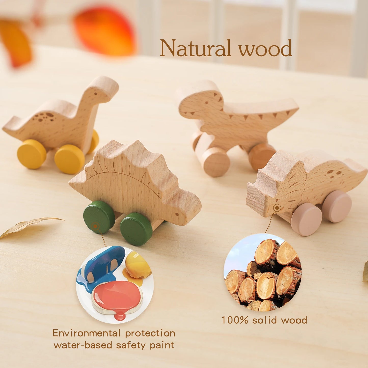 Montessori Wooden Toys Dinosaur Car Education Wooden Blocks Baby Toys From 3-5 Years Black Walnut Wooden Car Toys For Children