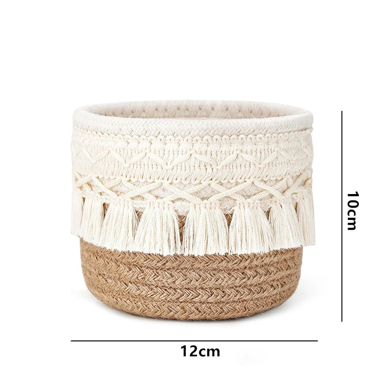 LMETJMA Macrame Makeup Organizer Boho Wicker Pencil Holder Makeup Brush Holder Organizer Comb Brushes Mini Storage Basket