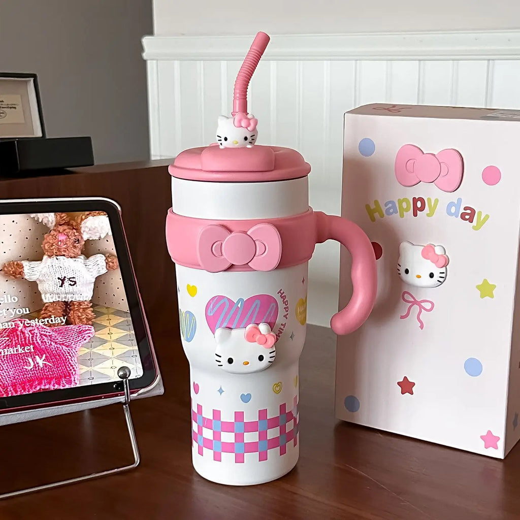 Sanrio Hello Kitty Large Tumbler with Handle, 316 Stainless Steel Straw Cup Insulated, Cute Water Bottle for Women Girls