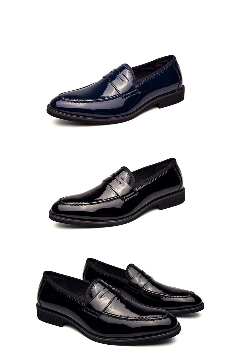 Summer Men Genuine Leather Casual Shoes Mens Wedding Black Dress Shoes Mens Banquet Loafers Blue Outdoor Walking Shoes Big Size