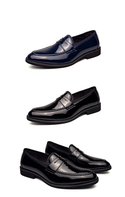 Summer Men Genuine Leather Casual Shoes Mens Wedding Black Dress Shoes Mens Banquet Loafers Blue Outdoor Walking Shoes Big Size