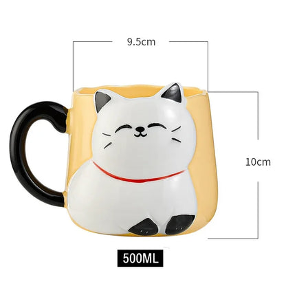 3D Embossed Ceramic Cup Cute Cat Coffee Milk Tea Breakfast Handle Cup Tableware Novelty Gift Home 500ml Mug