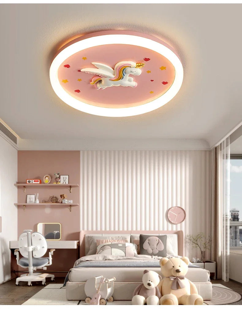2026 Pink Rainbow Unicorn Light Princess Room Ceiling Lamps LED Warm Cute Nursery Children's Room Girl Bedroom Pegasus Ceiling L
