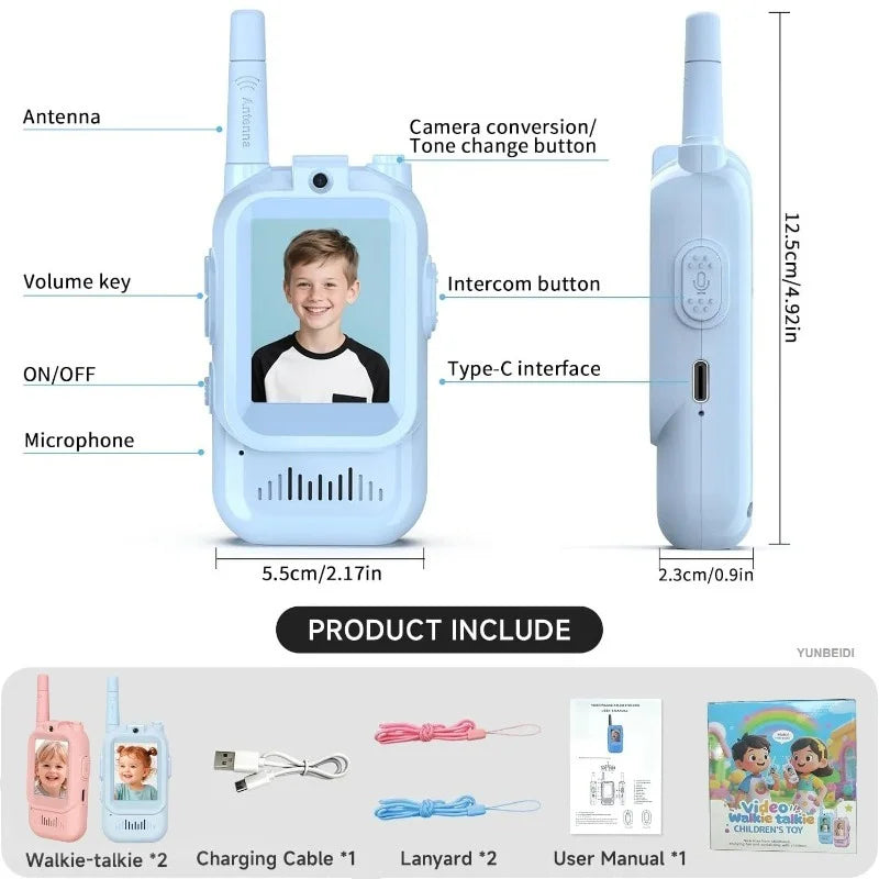 2PCS Kids Video Walkie Talkies USB Charging Indoor and Outdoor High Definition Intercom Children's Toys Birthday Gifts Ages 3-12