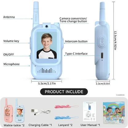 2PCS Kids Video Walkie Talkies USB Charging Indoor and Outdoor High Definition Intercom Children's Toys Birthday Gifts Ages 3-12