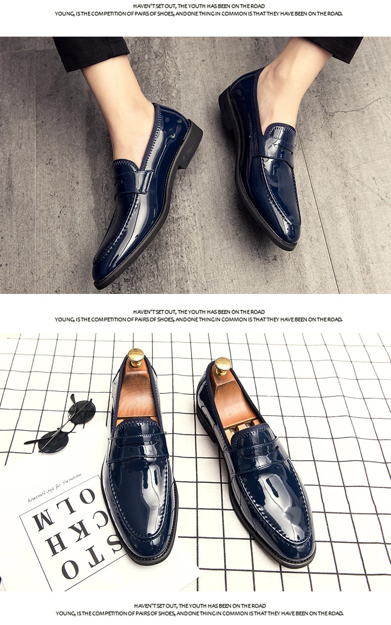 Summer Men Genuine Leather Casual Shoes Mens Wedding Black Dress Shoes Mens Banquet Loafers Blue Outdoor Walking Shoes Big Size