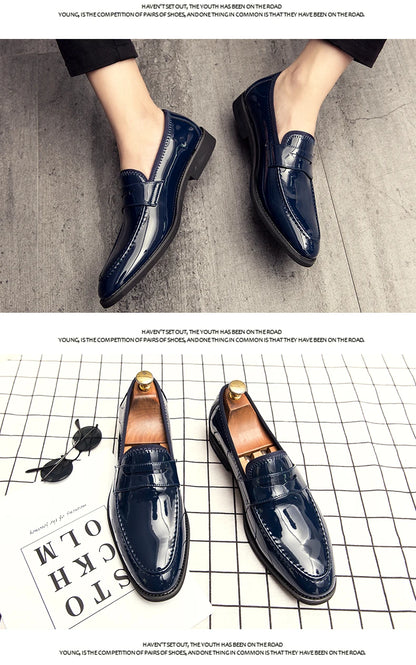 Summer Men Genuine Leather Casual Shoes Mens Wedding Black Dress Shoes Mens Banquet Loafers Blue Outdoor Walking Shoes Big Size