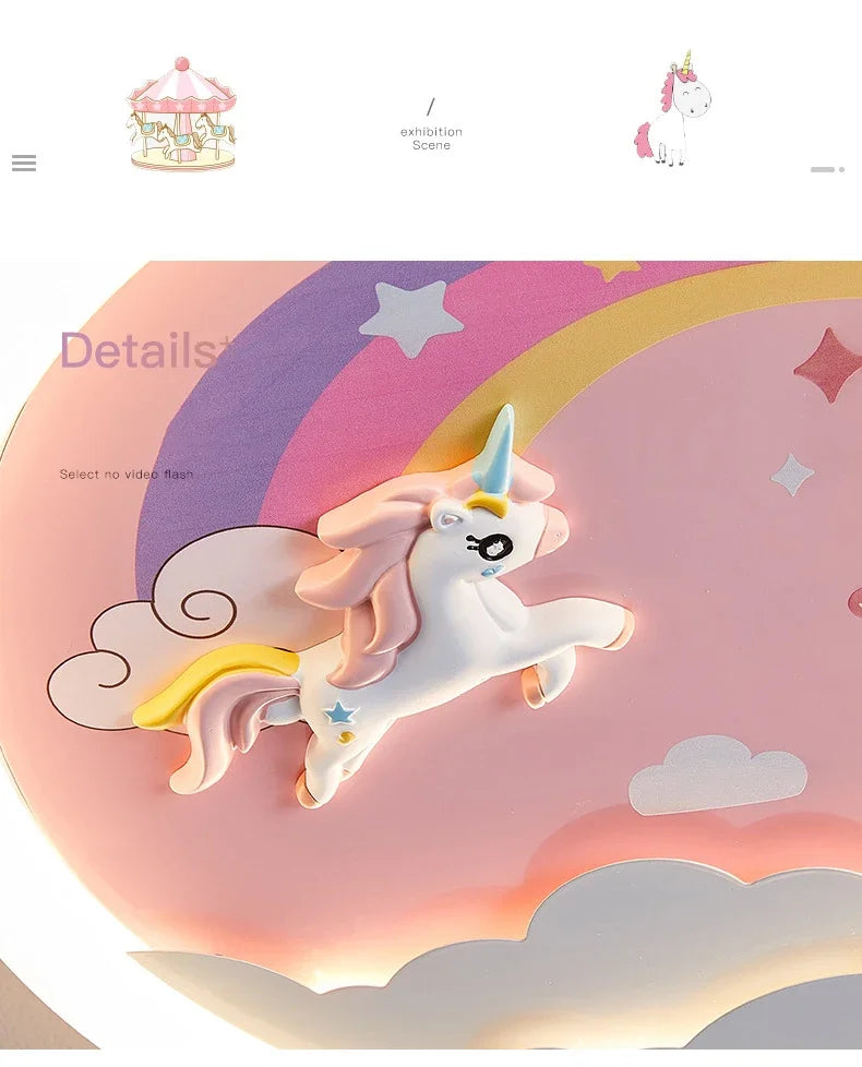 2026 Pink Rainbow Unicorn Light Princess Room Ceiling Lamps LED Warm Cute Nursery Children's Room Girl Bedroom Pegasus Ceiling L
