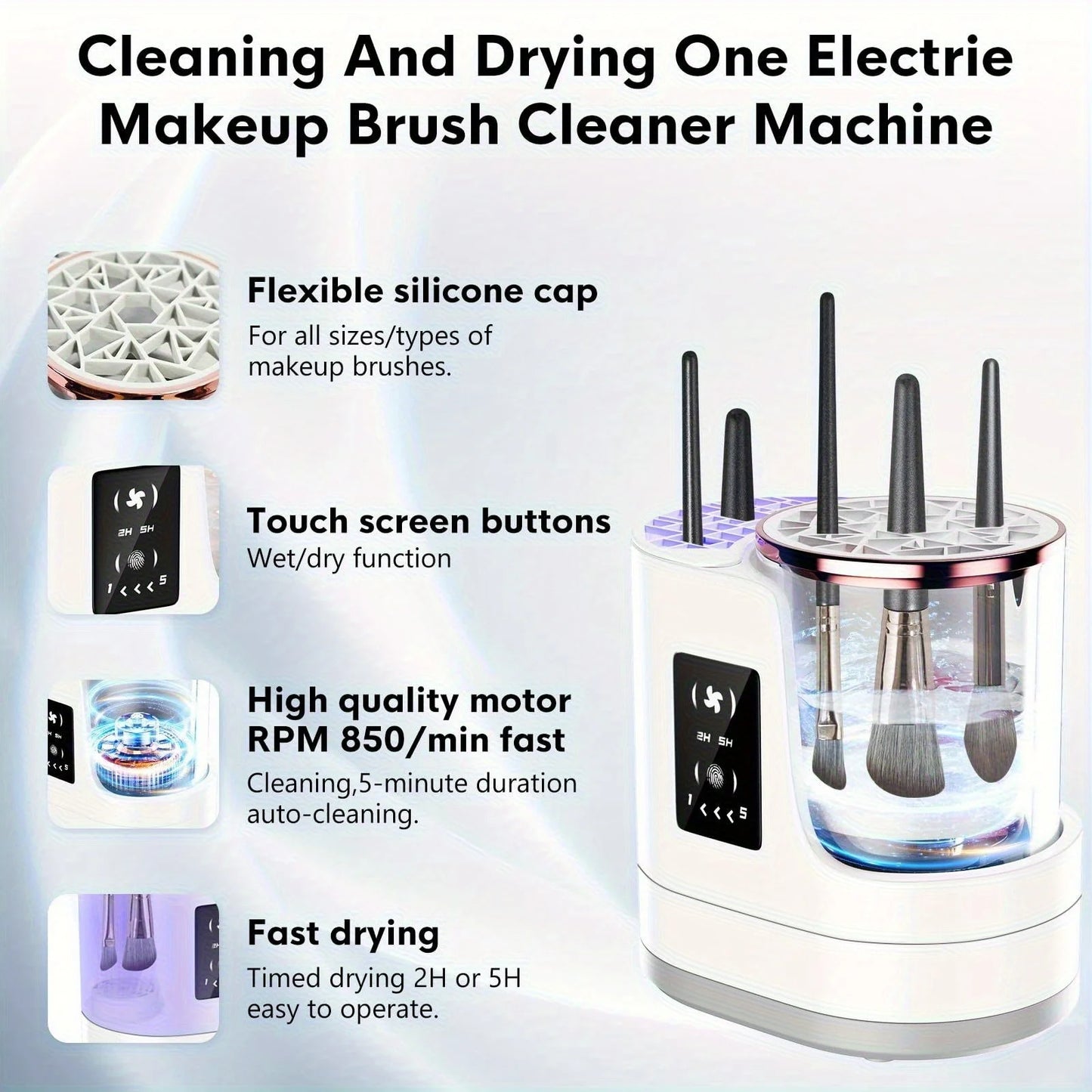 Portable Three-in-One Electric Makeup Brush Cleaner with Dryer USB Deep Cleaning for Various Sizes of Beauty Brushes including