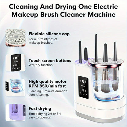 Portable Three-in-One Electric Makeup Brush Cleaner with Dryer USB Deep Cleaning for Various Sizes of Beauty Brushes including