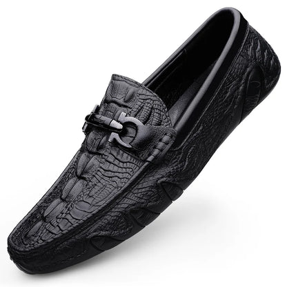 Mens Slip On Loafers Genuine Leather Casual Shoes Driving Moccasins Flats Luxury Brand Classic Black Handmade