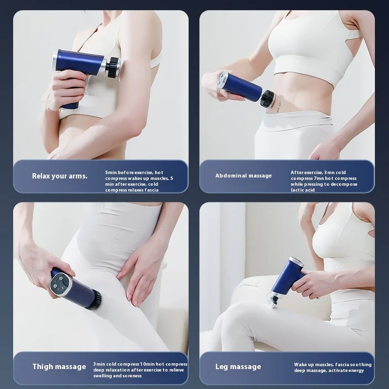 New Electric Massage Gun With Heat Cold 9 Gears Multifunctional Fascia Gun Home Portable Gym Use Small Quiet Handheld Massager