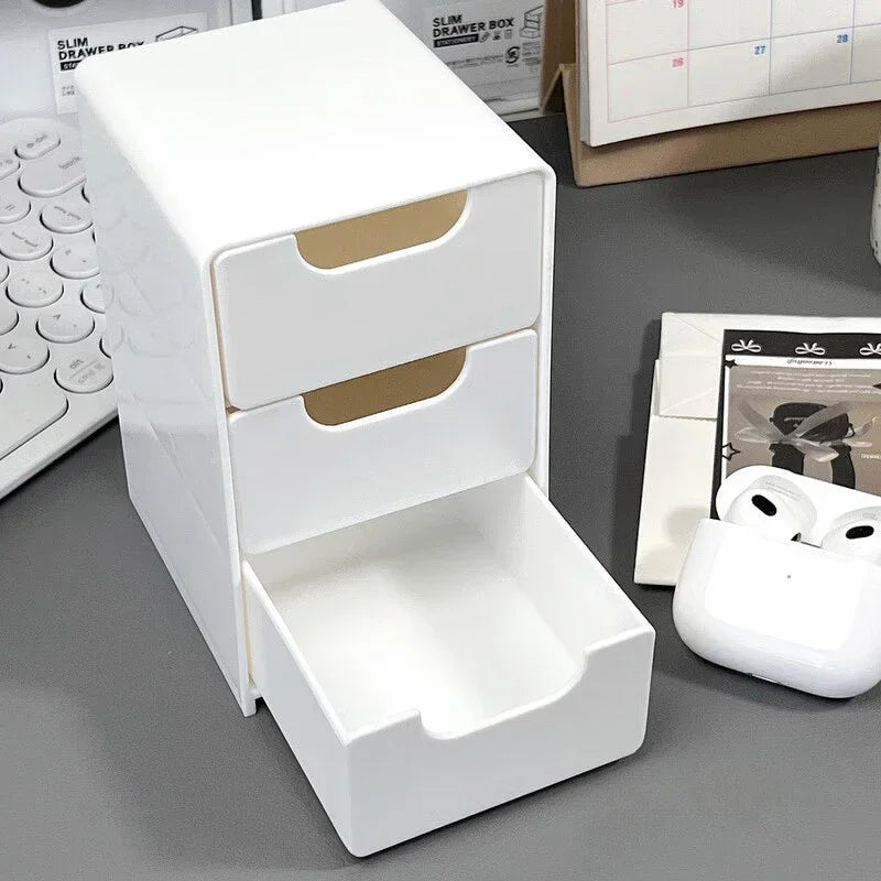 Chic 3-Tier Desk Organizer with Drawers - Ideal for Office Supplies, Jewelry & Cosmetics Storage - Portable Divider Box