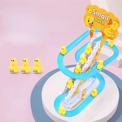 Children Toy Duck DIY Rail Racing Track Small Duck Climbing Stairs Toy Electric Car Staircase Music Educational Toy for Kid 3-5Y