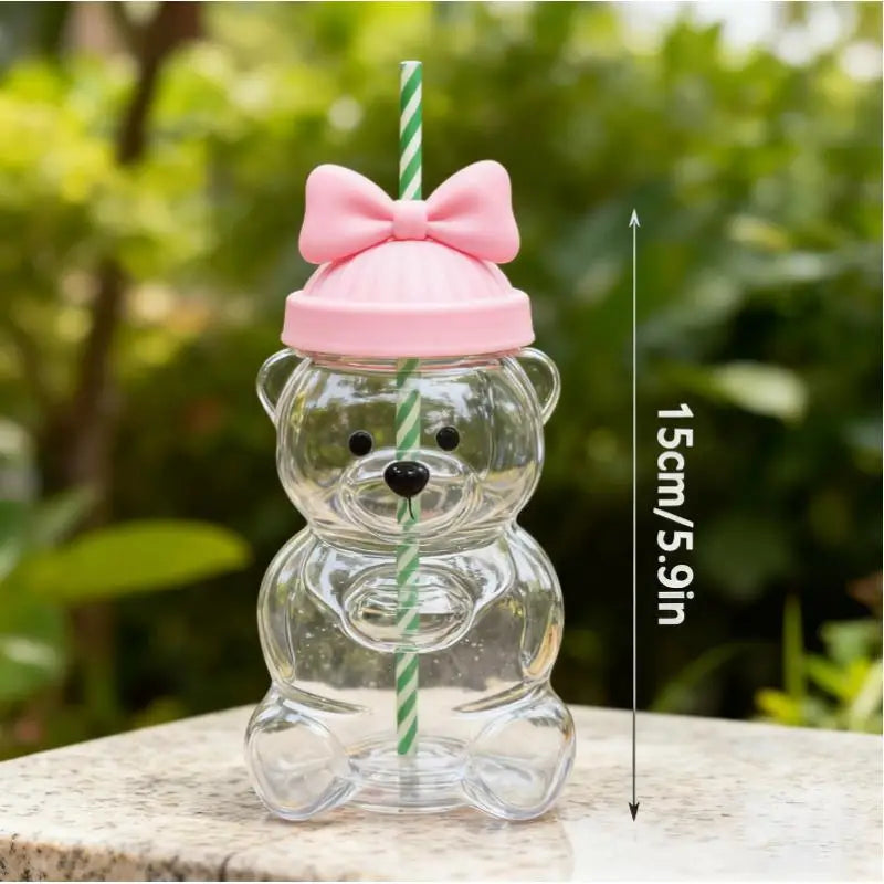 Bear Coffee Cup  Cartoon Bear Shaped Coffee Mug Cute Bear Mug Plastic Cup With Straw Transparent Creative Milk Coffee Water Cups