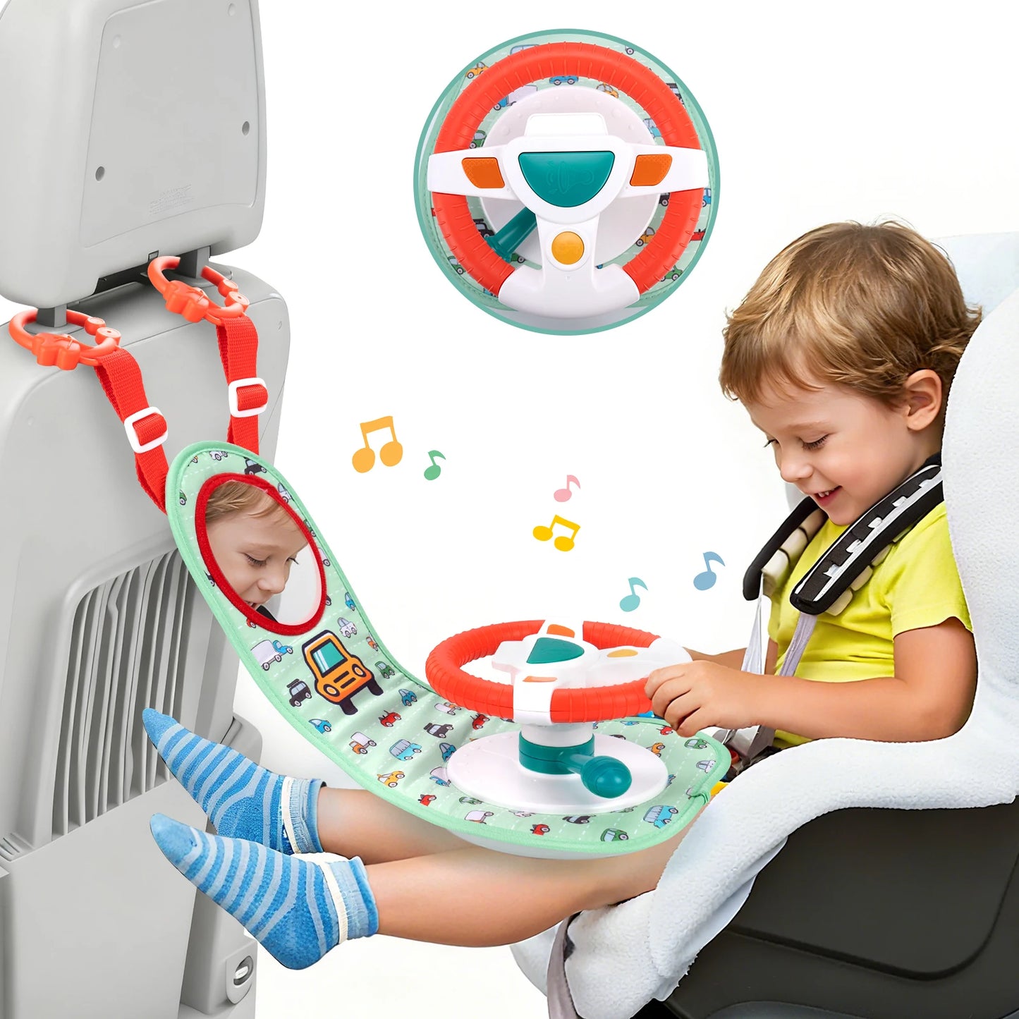 Baby Car Eletric Steering Wheel Toy with Music Simulate Driving Car Baby Seat Copilot Toys Hanging Toys for Todder 0-12M Gifts