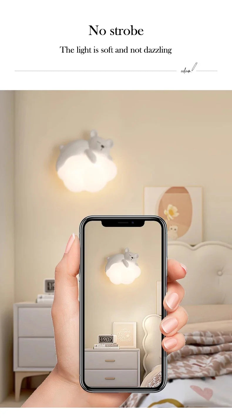 Cute Children's Room Bedside Wall Lamp Bear Rabbit Cloud Lamp Creative Cream Style Baby Room Nursery Boy Girl Bedroom Wall Light