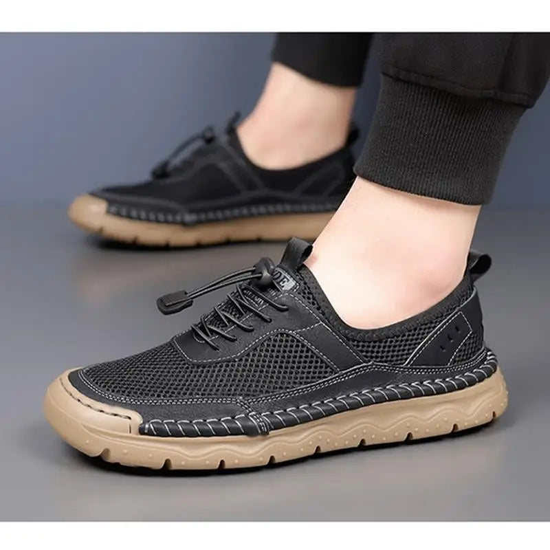 2026 Spring Summer Mens Shoes Flat Breathable Mesh Shoes Brand Male Footwear Black White Brown