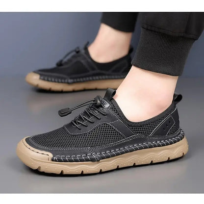 2026 Spring Summer Mens Shoes Flat Breathable Mesh Shoes Brand Male Footwear Black White Brown