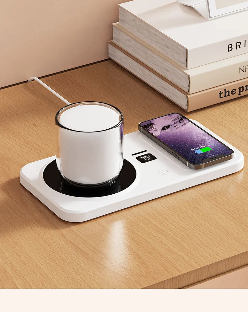 2 in 1 Coffee Mug Warmer Wireless Charger Multi-functional Cup Heating Pad 3 Gear Temperature Warmer Coaster For Milk Tea Water