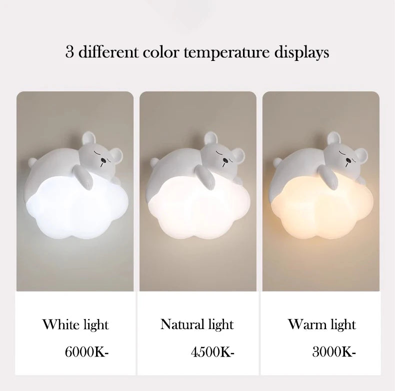 Cute Children's Room Bedside Wall Lamp Bear Rabbit Cloud Lamp Creative Cream Style Baby Room Nursery Boy Girl Bedroom Wall Light