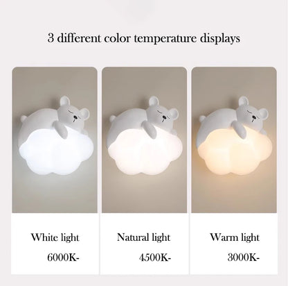 Children's Room Bedside Wall Lamp Bear Rabbit Cloud Lamp Creative Cream Style Baby Room Nursery Boy Girl Bedroom Wall Light